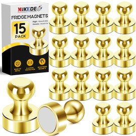 MIKEDE Fridge Magnets Refrigerator Magnets, 15Pcs Gold Strong Magnets for Whiteboard, Neodymium Push Pins Magnets Metal Magnets Fridge for Office Magnets, Whiteboard Magnets, at School, Classroom
