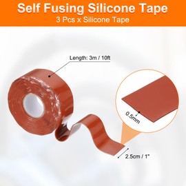 uxcell 3 Pcs Self Fusing Silicone Tape, 1" x 10ft Waterproof Water Leak Sealing Tape for Plumbing Pipe Hose Repair Handles, Red (0.5mm Thick)
