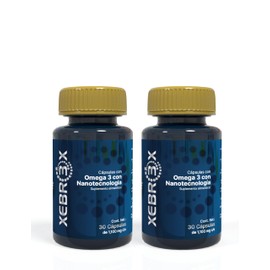 XEBREX Omega 3 con Nanotecnología DUOPACK  Aceite de Pescado EPA y DHA  Mayor absorción y pureza  Presentación 2 frascos con 30 cápsulas (60)         
