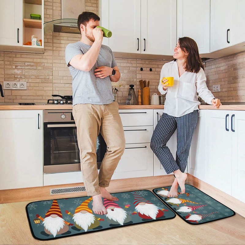 2 Pieces Kitchen Rug Set,Christmas Gnomes and SnowflakesKitchen Mat Non