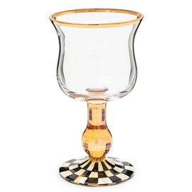 MACKENZIE-CHILDS Stemmed Wine Glass, Decorative Wine Glassware, 16 Ounces, Black-and-White Courtly Check