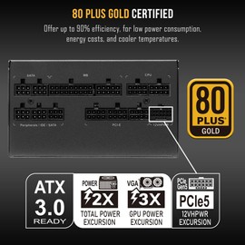 HIGH POWER PC Computer Power Supply Fully Modular 1000W 80 Plus Gold Certified ATX 3.0 & PCIE-5.0 Compliant, High-Performance, Efficiency, and Reliability. Active PFC, and All Protections