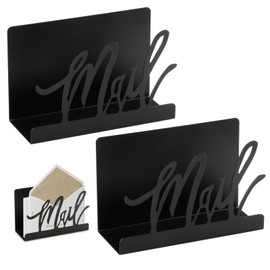 aupawdy Pack of 2 Mail Holder Modern Metal Letter Holder Worktop Organiser Letter Stand Mail Lettering Stand with Letter Opener for Home Office School Documents Bill (Black)