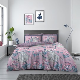 GC GAVENO CAVAILIA Floral Duvet Cover Single Bed Set, Botanical Pink Bedding & Linen Set (135x200 cm), Reversible Duvet Quilt Covers With Pillowcase
