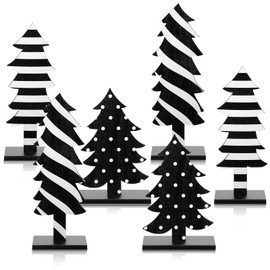Meooeck Table Christmas Tree Decorations Farmhouse Black and White Freestanding Handmade Wood Trees Rustic Wooden Christmas Tree Centerpieces for Tabletop Xmas Home Office Holiday Party Decor