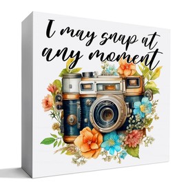 Photography Lovers Gifts for Men Women, Christmas Birthday Gift for Photographer Photography Camera Lovers Thank You Gift, I May Snap at Any Moment, Wooden Box Sign Desk Decor
