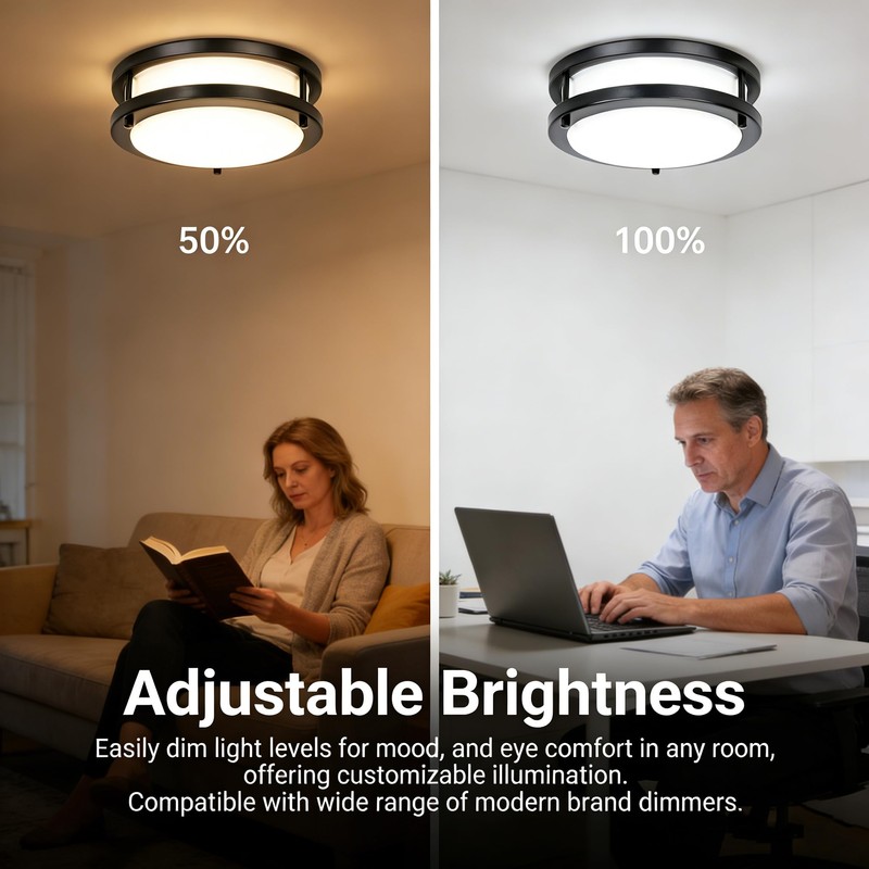Drosbey 48W Dimmable LED Ceiling Light Fixture, 13.2in Flush Mount