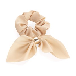 Stylish 4.5cm Beige Tail Design Elasticated Hair Scrunchies with Gold Coloured Ring