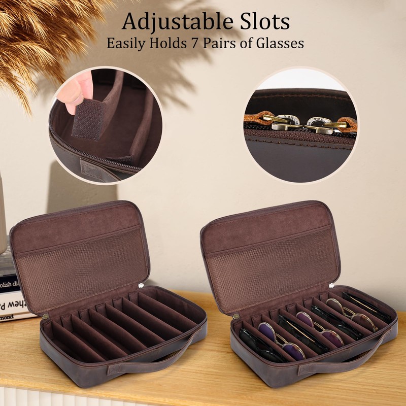 Polare Full Grain Leather Travel Sunglasses Organizer Case, Multiple Pairs