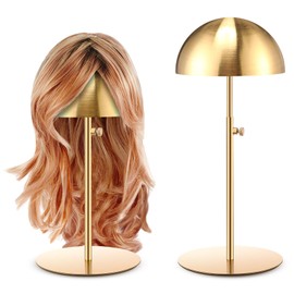Sintuff 2 Pcs Hat Display Stand 7.9-15.7 Inch Adjustable Gold Hat Holder Sturdy Wigs Head Stand Anti Rust Non Slip Stable Stainless Steel Metal Hat Rack for Hat Storage Wig Styling Practice