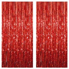 Acuteye Red Foil Fringe Curtain 3.3×8.3FT 2 Packs, Metallic Tinsel Curtains Party Streamers for Birthday Graduation Baby Shower Decoration (2pcs,3.3FT×8.3FT, Red)