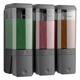 Shampoo and Conditioner Dispenser Wall Mounted, Shower Soap Dispenser No Drill Upadate Easy Slot Install, Shampoo Dispenser for Shower Bathroom Large Capacity 500ml * 3 Chamber Holder Gungray