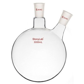 StonyLab Glass 2 Neck Round Bottom Flask RBF, with 24/40 Center and Side Standard Taper Outer Joint (3000ml)