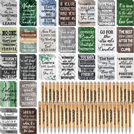 Sabary 100 Pcs Inspirational Notepads Ballpoint Pens Sets Mini Motivational Pocket Notebooks Journals Bulk teacher appreciation Gifts Inspirational Pens for School Office Supplies(Wood Grain Style)