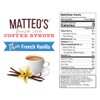 Matteo's Barista Style Sugar-Free Coffee Syrup, French Vanilla Flavor, Zero