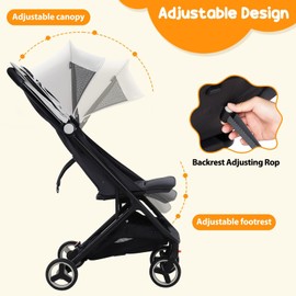 Babevy Lightweight Baby Stroller, Compact Umbrella Stroller with Adjustable Canopy/Footrest/Backrest, One-Hand Folding Newborn Infant Stroller for Airplane Friendly(Grey)