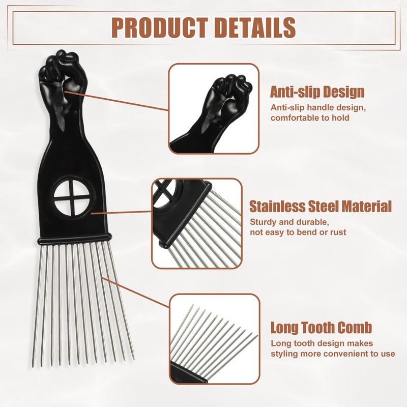 VOCOSTE Pack of 2 Metal Hair Picks, Metal Afro Hair