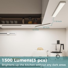 ASOKO Under Cabinet Led Light Plug in, Dimmable Daylight White 4000K, 3 Pack 12 inch Linkable Under Counter Lights 1500lm for Kitchen, Shelf, Workbench, Cupboard, Upgrade ETL Listed Plug 24V