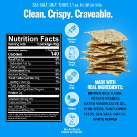 Every Body Eat Snack Thins Sea Salt Chia - Gluten Free, Dairy Free, Vegan, Seed Oil Free, School Safe Lunch Snacks (20 Count 1.1oz Single Serve)