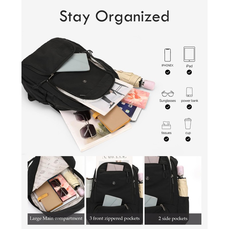 Foldable Backpack for Women, Lightweight Travel Backpack Purse Black