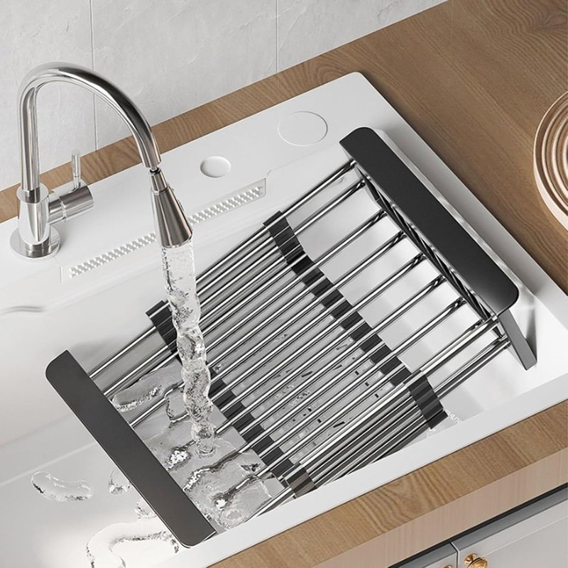 Extend Kitchen Sink Drain Basket,Stainless Steel Retractable Sink Rack,Over Sink