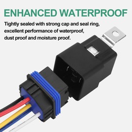 Weasch 2 Pcs Waterproof Relay Kit, 12V 40A, 5 Pin SPDT, Heavy Duty 14 AWG Tinned Copper Wires Automotive Relay and Harness Set for Automotive Car Marine Boat (2)
