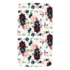 Dear Baby Gear Deluxe Crib Sheet Cotton Polyester Baby Crib Sheets, Soft Machine-Washable Crib Mattress Sheet, Baby Bed Sheets - Burgundy and Navy Floral Print, 52"x28"x10"