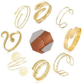 YVVLEE 9PCS Gold Arm Cuff Jewelry for Women Arm Layered Cuff Bracelet Bangles Armlet Adjustable Armband Cuff Bracelet Set