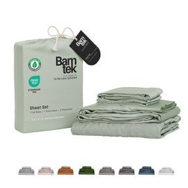 Bamtek 100% Viscose from Bamboo Sheets California King Size, Super Soft Bedding Set, 4PC Cooling Sheets for Hot Sleepers, Vegan Silk Moisture Wicking, Organically Grown Bedsheet, Sage (72x84x17 Inch)
