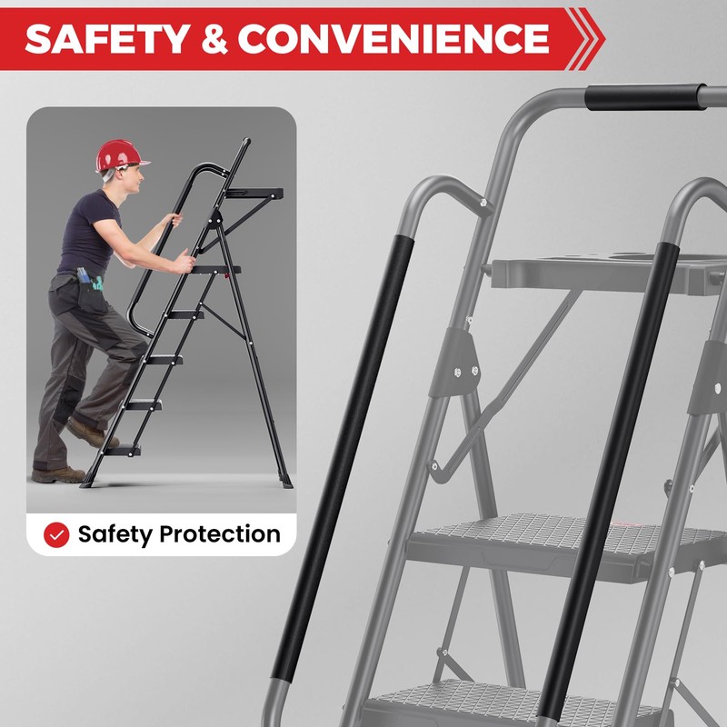KINGRACK 5 Step Ladder, Folding Step Stool for Adult with