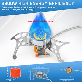 3900W Portable Windproof Camping Stove Gas Cooking Burner, Lightweight Propane Burners with Piezo Ignition and Carrying Bag for Outdoor Backpacking Picnic Hiking