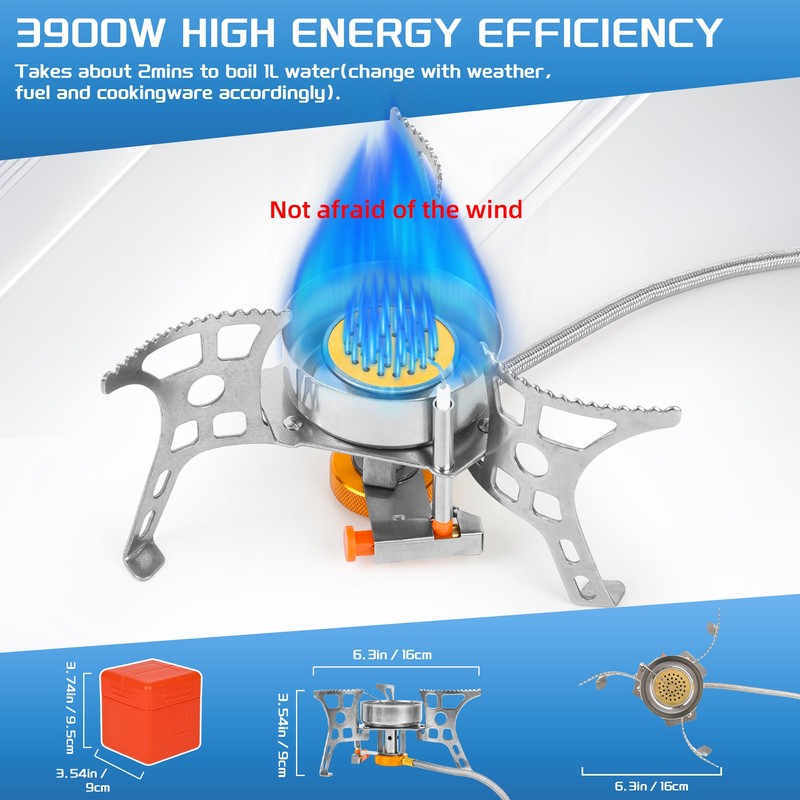 3900W Portable Windproof Camping Stove Gas Cooking Burner, Lightweight Propane