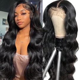 FASCARA Body Wave Lace Front Wigs Human Hair 13x4 HD Transparent Lace Frontal Wigs for Women 9A Glueless Wigs Plucked with Baby Hair 180% Density Brazilian Human Hair Natural Color 32 Inch