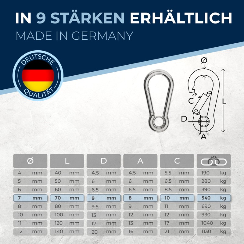 Carabiner Hook 7 mm Strong Stainless Steel Hook Key Ring