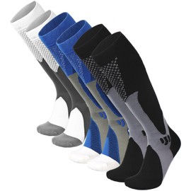 Alster Herz 3 Pairs of Compression Stockings Women Men Knee Socks Men Running Socks Support Socks for Flight, Sports, 3 Colours - A0140, S - M