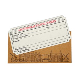 Amsterdam White (with Gold Shimmer effect) Travel Ticket and Envelope (DIY). Amsterdam themed (DIY) ticket surprise holiday gift.