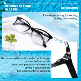 WEMOOTANTS 6.00 Reading Glasses Women Stylish Clear Readers Round Designer Eye Glass Fashion 100 125 150 175 200 225 250 275 300 350 400 500 600 Black+Transparent