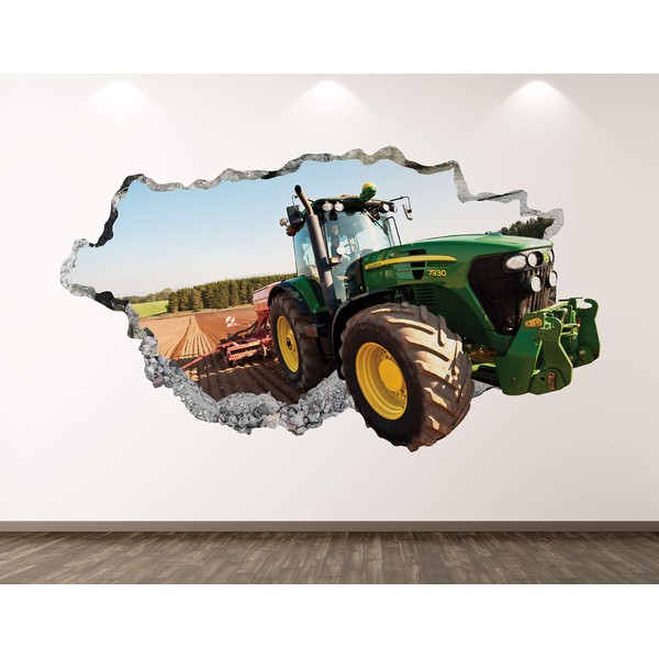 West Mountain Green Tractor Wall Decal Art Decor 3D Smashed Truck Sticker Poster Kids Room Mural Custom Gift BL189 (70" W x 40" H)