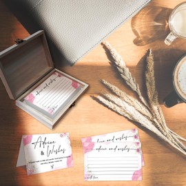 LeFohLon Advice and Wishes Cards with Box - 50 Pcs Watercolor Floral Advice Cards for Wedding, Bridal Shower, Baby Shower, Well Wishes Box for Graduation, Christmas, Birthday Party Decorations -A01