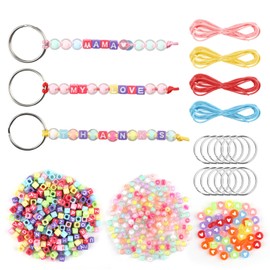 AHRLIC DIY Heart Bead Keychain Kit, Includes Key Rings, Colorful Beads, Letter Beads, Perfect for Crafting Keychains, Backpack Charms, Party Favors, 566 Pcs Keyring Making Set