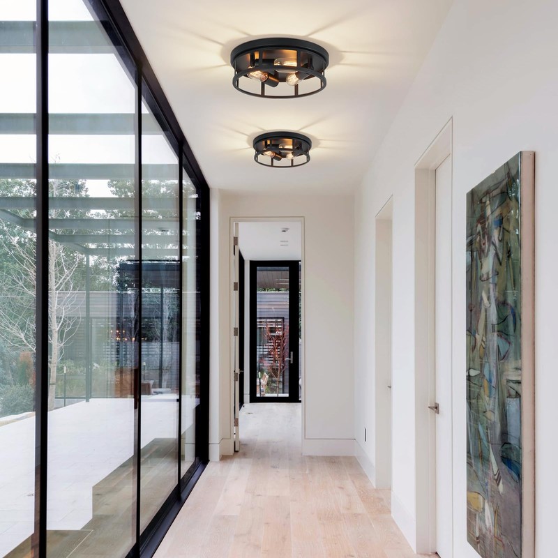 XPEHK Farmhouse Flush Mount Ceiling Lights,3-Light Black Hallway Light Fixtures,Rustic