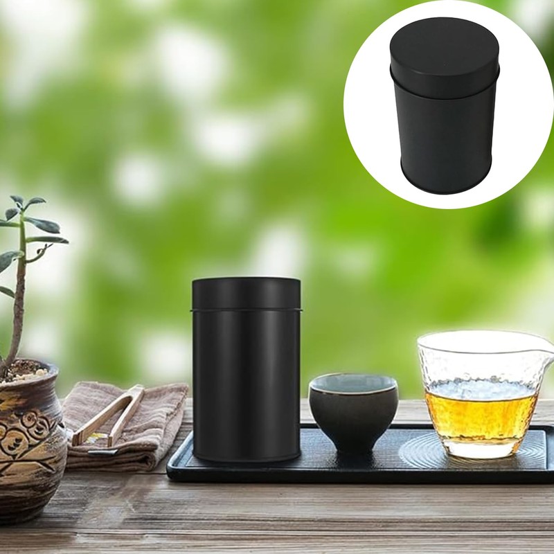 Roczential Matte Black Tea Storage Canister, Double Seal Tinplate Container,