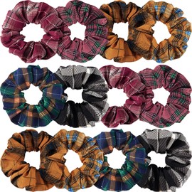 12 Pieces Fall Scrunchies Plaid Hair Scrunchies Christmas Hair tie checkered Elastic Plaid Fabric Hair Bands Multi Colors Check Hair Ties for Girls Women Hair Accessories