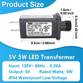 Pack of 2 5V 1A PremierAdapter CZJUTAI JT-DC050V1000 5V1A IP44 Low Voltage LED Driver US CA Plug Replacement for String Light, Projector Light, Fairy Lights (2)