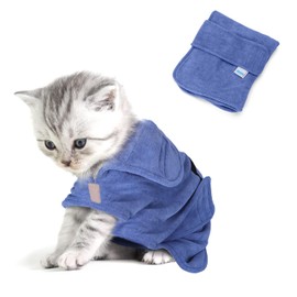 Nobleza Microfibre Dog Bathrobe with Velcro Closure, Super Absorbent and Quick Drying, Bathrobe for All Cats and Dogs, Five Sizes, Soft Dog Towel (XS Blue)