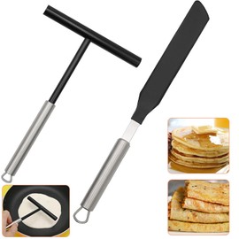 2 Pieces Easy to Clean Pancake Pan Batter Spreader Sets, T-Shaped Crepe Spreaders and Spatula Kits, Nylon + Stainless Steel Non-Stick Crepes Maker Tools for Bakery, Kitchen Home Cooking Baking (Black)