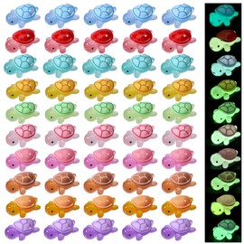 FREEBLOSS 50Pcs Luminous Mini Turtles Resin Animals Figurine 5 Colors Turtle Decorations Plastic Medium Glow in The Dark 3D Resin Turtles 1.2x1.8x0.6 inch