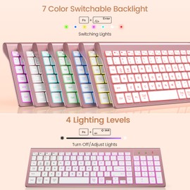 SABLUTE Wireless Keyboard with 7-Color Backlight, Quiet Low-Profile Keys