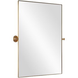 bolrok Gold Pivot Bathroom Mirror 24 x 36 Inch Tilting Rectange Vanity Mirrors with Stainless Steel Frame, Adjustablle Tilt Square Brushed Gold Wall Mirror,Vertical, Easy to Install