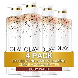 Olay Exfoliating  Moisturizing Body Wash With Sugar Cocoa Butter and Vitamin B3 20 Fl Ounce (Pack of 4)                                               